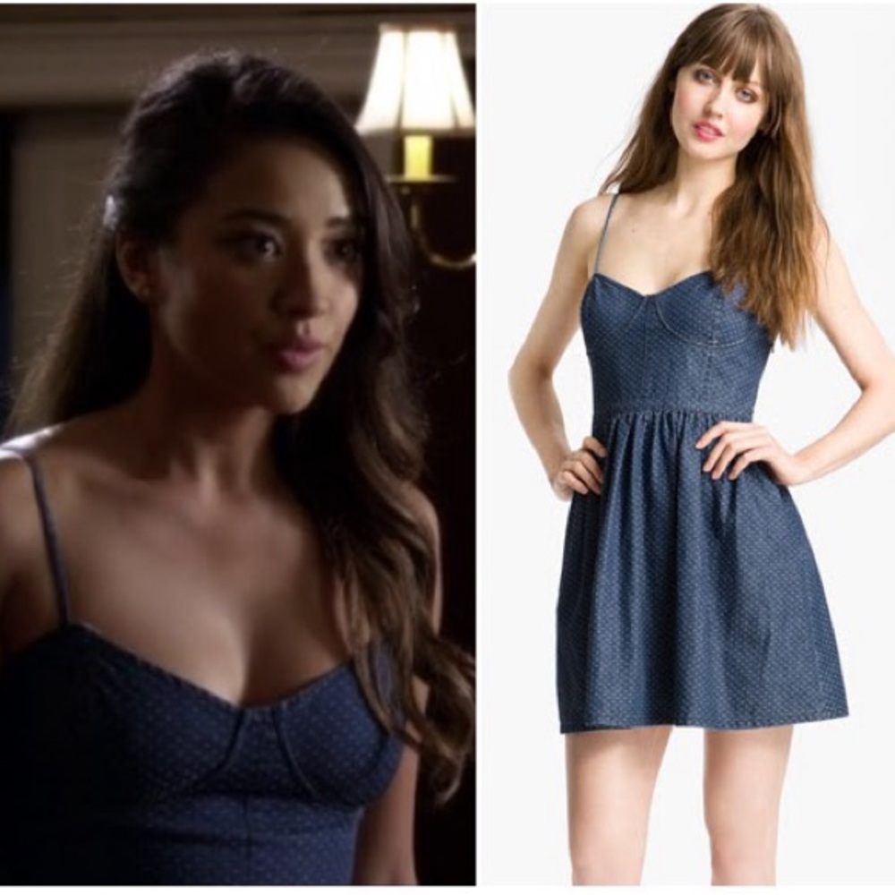 Free People Polka Dot Chambray Denim Corset Mini Dress 100% Cotton
